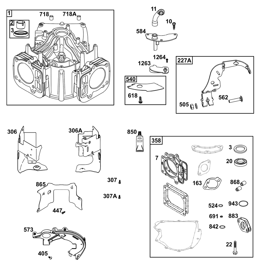 Cylinder Group Diagram and Parts List for 40R677-0007-B5 400000 - 699999 Briggs and Stratton Engine